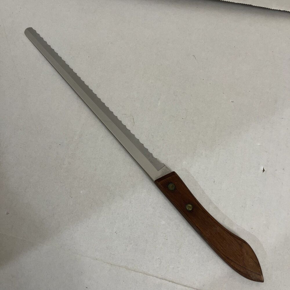 Ekco Flint 8” Waverly Serrated Bread Knife Slicer Wood Handle 2 Rivets USA